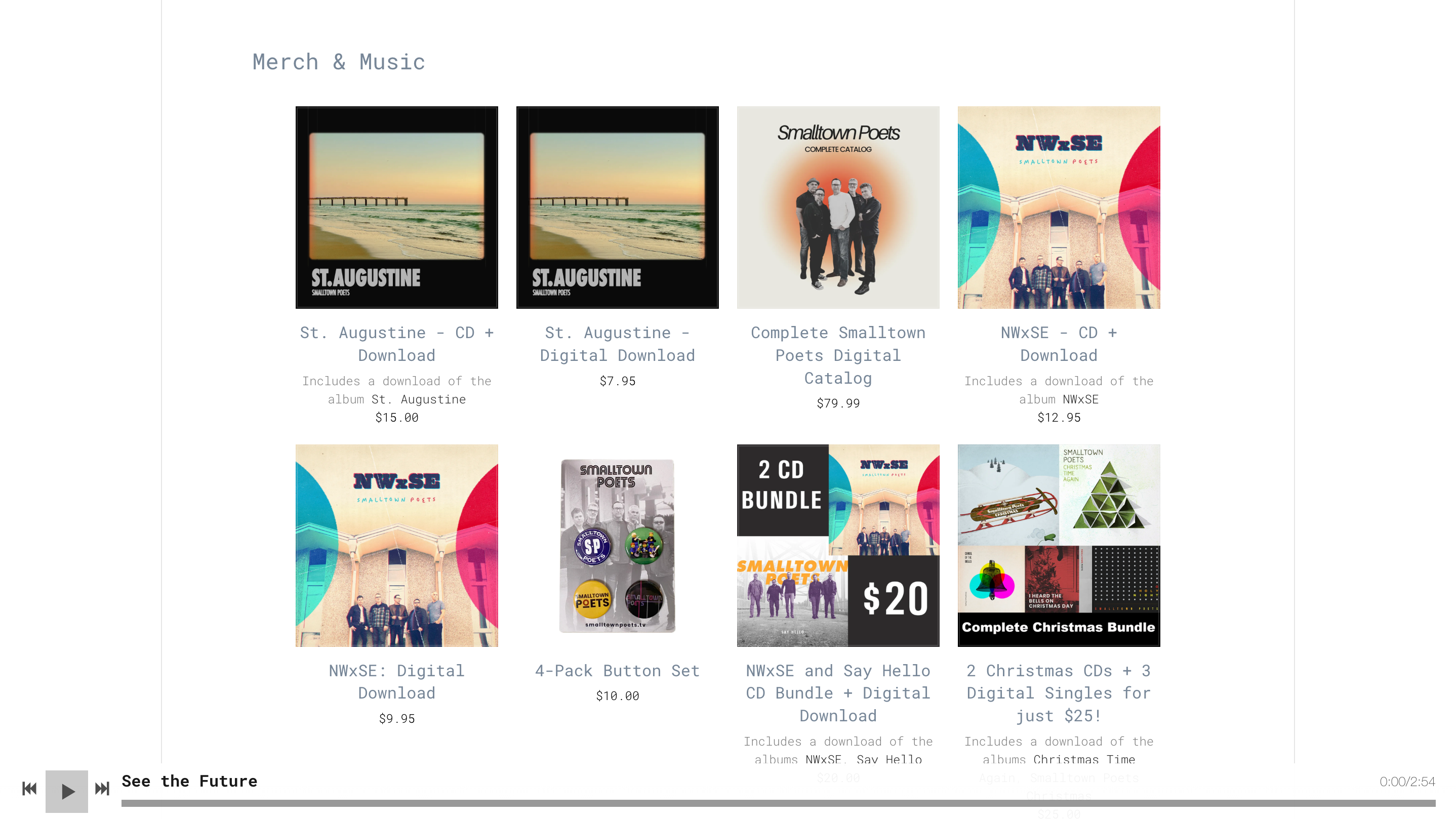 Bandzoogle blog: 5 direct-to-fan tools to build your fanbase online. Screenshot of Bandzoogle member Smalltown Poets’s music website.