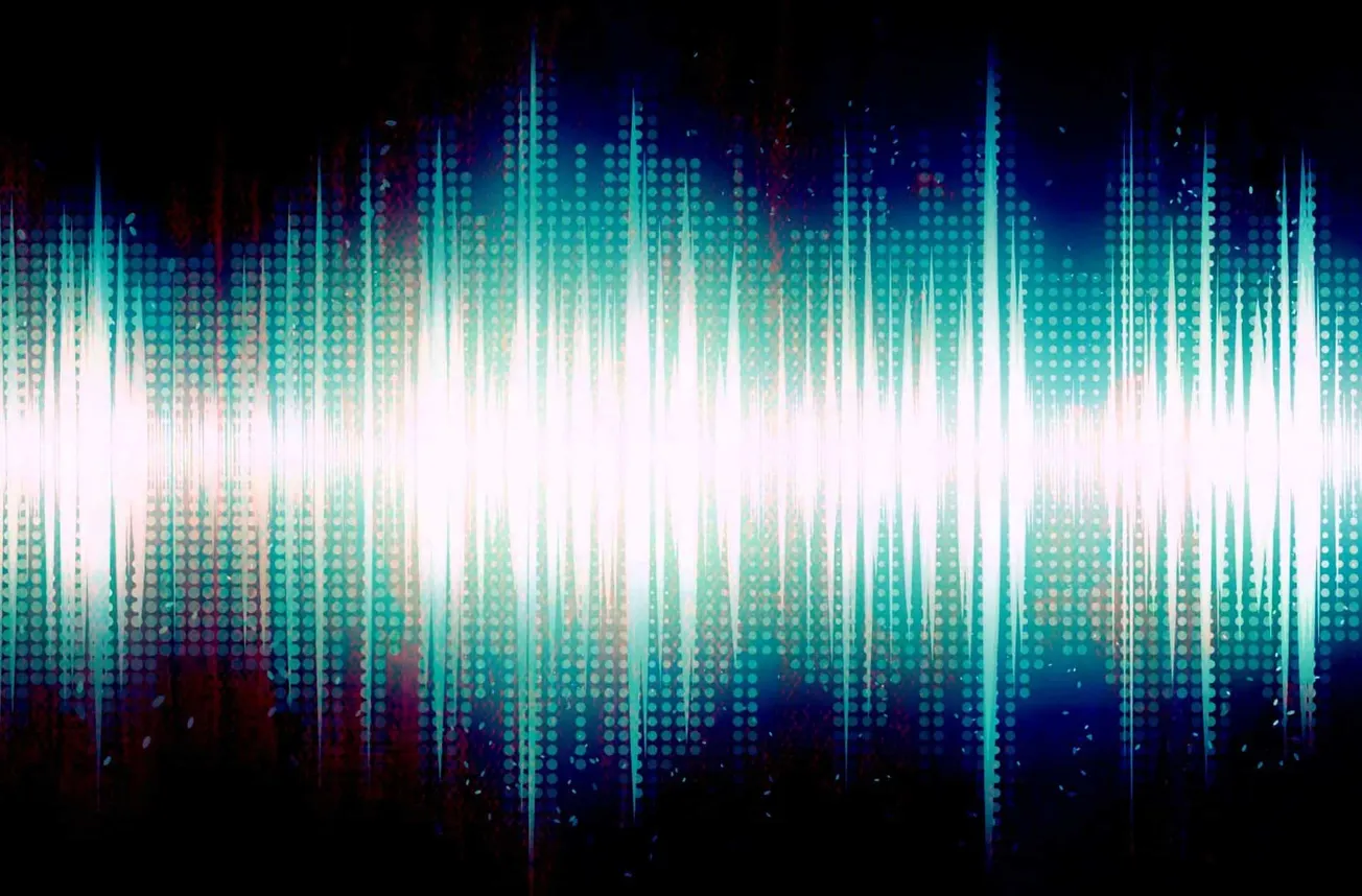 Soundwave visualization representing music, audio, or digital media technology.